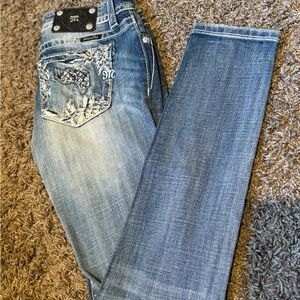 Miss Me Light Blue Distressed Embroidered Back Pocket Jeans